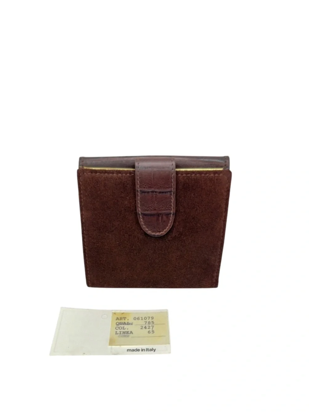 VALENTINO GARAVANI- BURGUNDY BROWN GOLD SUEDE LEATHER COMPACT BIFOLD SNAP WALLET